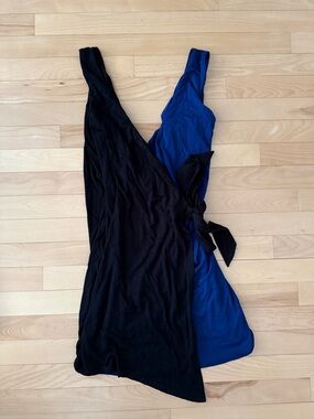 Marciano Black and Royal Blue Asymmetrical Wrap Dress